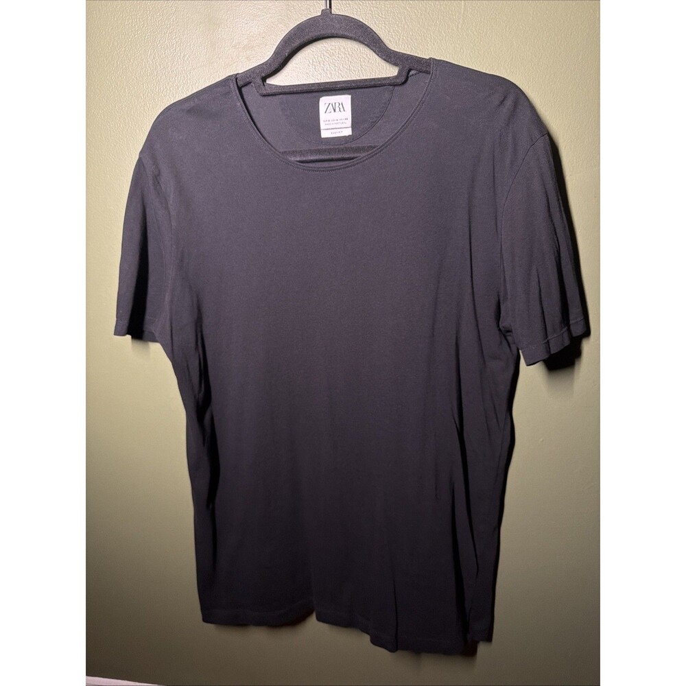 Zara Men's Medium Short Sleeve Scoop Neck T-Shirt Black Easy Fit